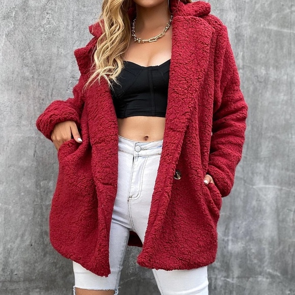 Cozy Button up Teddy Oversized collared Jacket Coat - Picture 5 of 13